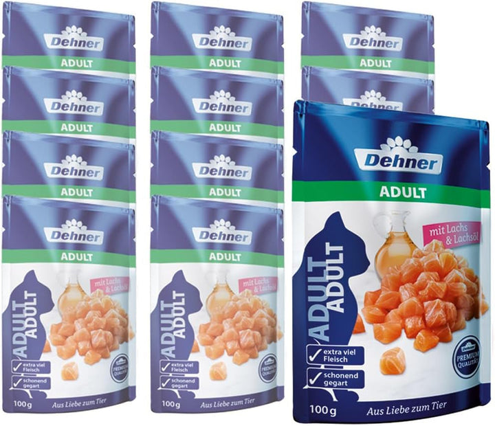 Dehner Premium Cat Food Sensitive Multipack, Hrană umedă, Pentru pisici sensibile din punct de vedere nutrițional, 4 X pui / vită / curcan fiecare, 12 X pungi de 100 G (1,2 kg)