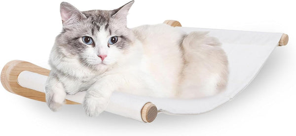 Suport de perete pentru hamac pentru pisici, set de perete de cățărat din lemn masiv cu scări pentru pisici - Pat stabil pentru pisici, mobilier pentru pisici care economisește spațiu, pentru dormit, cățărat și odihnă (Hamac pentru pisici)