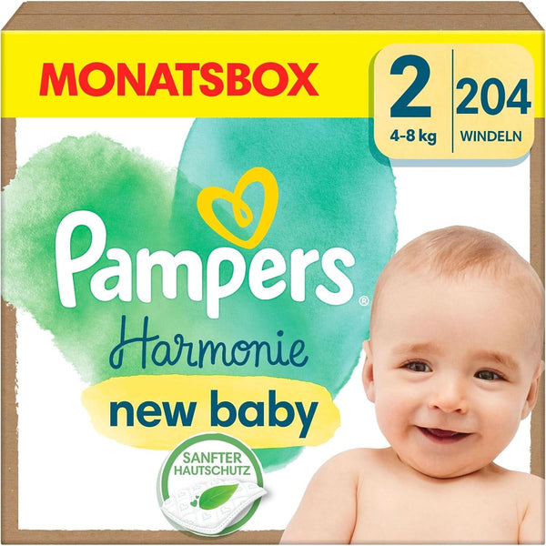 Pampers Scutece pentru copii mărimea 2 (4-8 kg) Harmony, Protecție delicată a pielii și ingrediente pe bază de plante, 204 bucăți Mama si Copilul Naty Shop