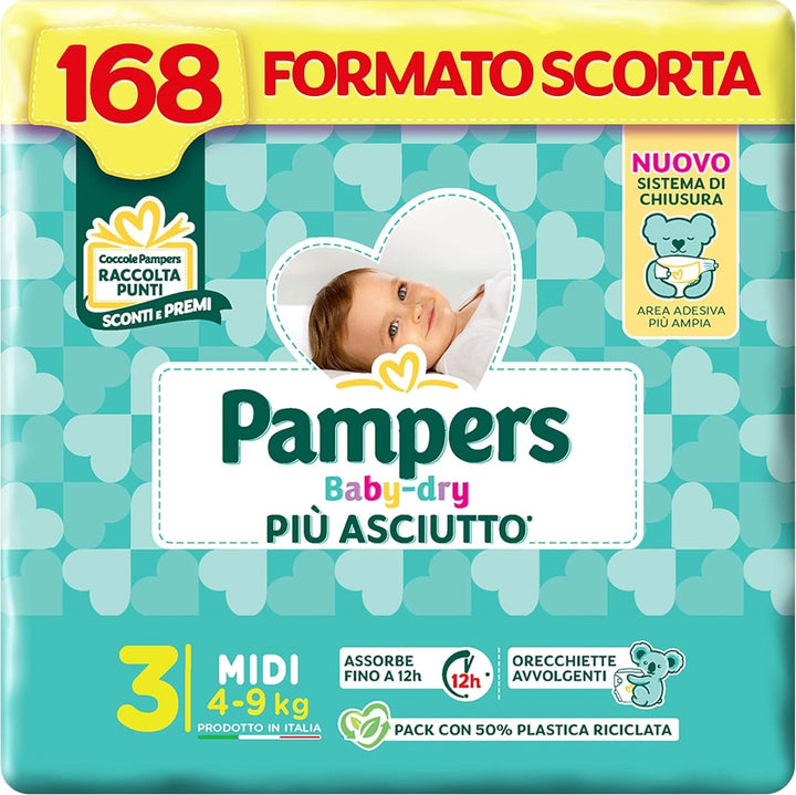 Pampers Baby Dry Mini, 186 scutece, mărimea 2 (3-6 kg) Mama si Copilul Naty Shop Marimea 3, 168 bucati