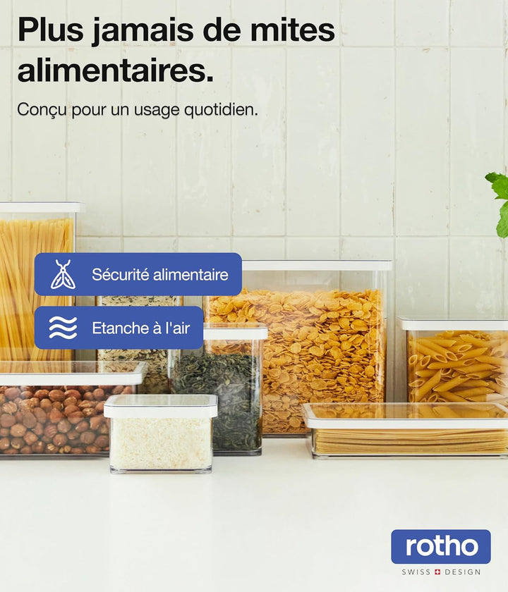 Rotho Loft set de 5 borcane de depozitare cu capac, diferite dimensiuni, plastic alimentar (PP) fără BPA, transparent/roșu, (21,4 x 21,4 x 23,5 cm) Cutii depozitare alimente Naty Shop