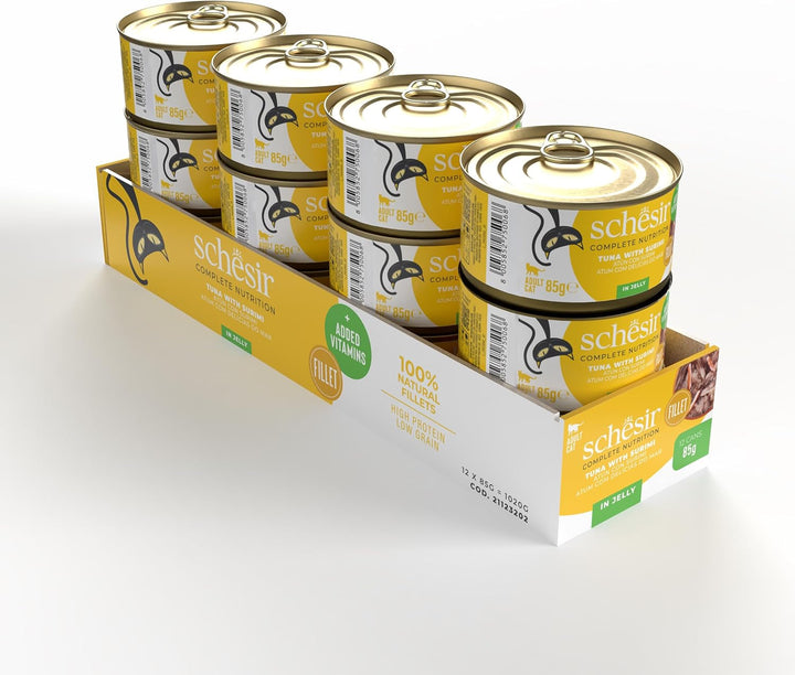 Ton cu surimi în gelatină, hrană umedă pentru pisici, conservă, 100% naturală, cu vitamine adăugate, 12 X 85 G