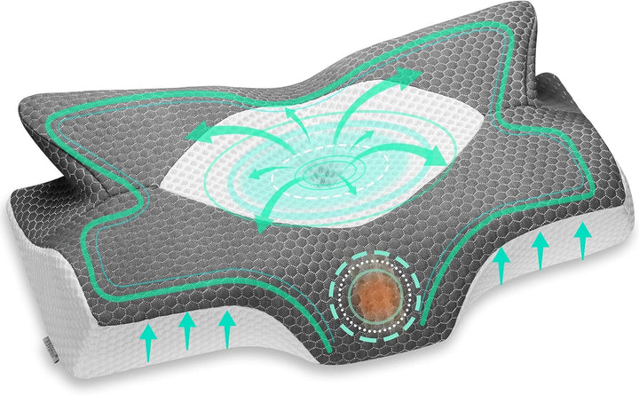 Elviros pernă ortopedică din spumă de memorie, pernă cu glisieră laterală pernă de susținere a gâtului, pernă pentru dureri de gât, pernă ergonomică de dormit pentru dureri de gât și umăr, 64 X 12,5/10,5 X 38Cm Perne ortopedice cervicale Naty Shop Gri închis 54 X 11/9 X 33 Cm