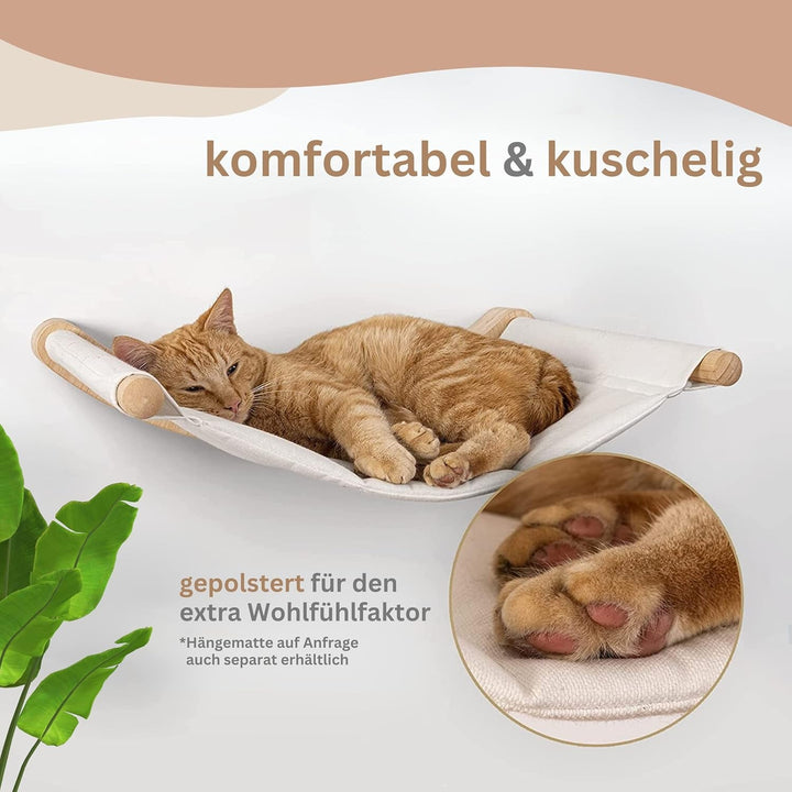 AZANO® Perete de cățărat pentru pisici | Hamac pentru pisici XL [Extra stabil și mare] cu scări pentru pisici pe perete | Scară pentru pisici cu zonă de dormit | Pat pentru pisici pentru cățărat, fabricat din lemn natural | 3 piese