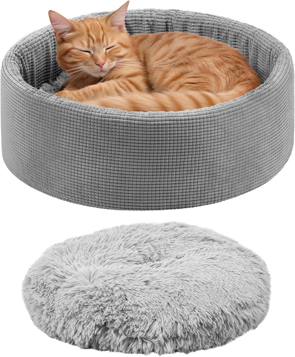 Pat pentru pisici Navaris cu pernă suplimentară - Pernă pentru câini și pisici - Pat pufos pentru câini și pisici - Coș lavabil pentru pisici - Pat pentru pisici, de asemenea, pentru câini de talie mică - Gri