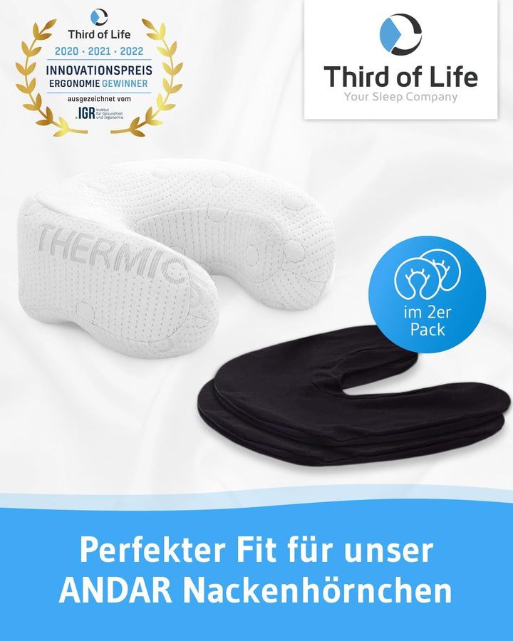 Față de pernă neagră, pachet dublu, perfectă pentru pernele de gât ANDAR, bumbac maco (jersey dublu), fără călcare și uscare cu tambur, set de 2 fețe de pernă cu fermoar, certificat Oeko-Tex Perne ortopedice cervicale Naty Shop