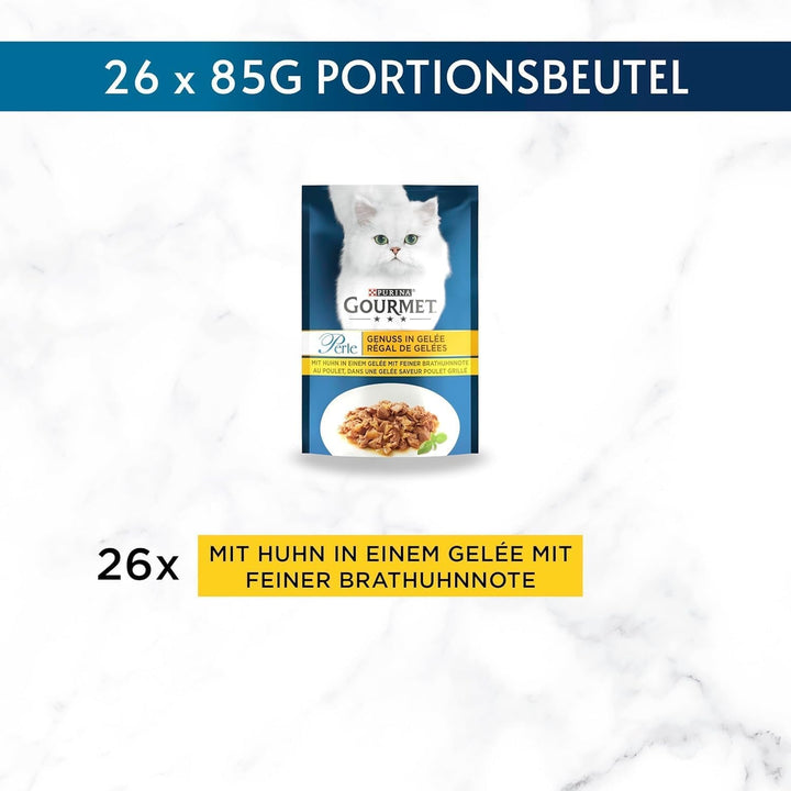 Gourmet Perle Pleasure in Jelly Hrană umedă pentru pisici cu pui și aromă fină de pui prăjit 26Pack (26 X 85G)