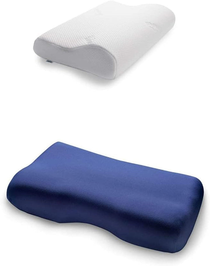 TEMPUR Original Sleeping Pillow Memory Foam, Pernă ergonomică de susținere a gâtului pentru cei care dorm lateral și pe spate, Fermă, M (50 X 31 X 10/7 Cm), Alb Perne ortopedice cervicale Naty Shop Pachet cu husă de pernă, albastră S (50 X 31 X 8/5 Cm)