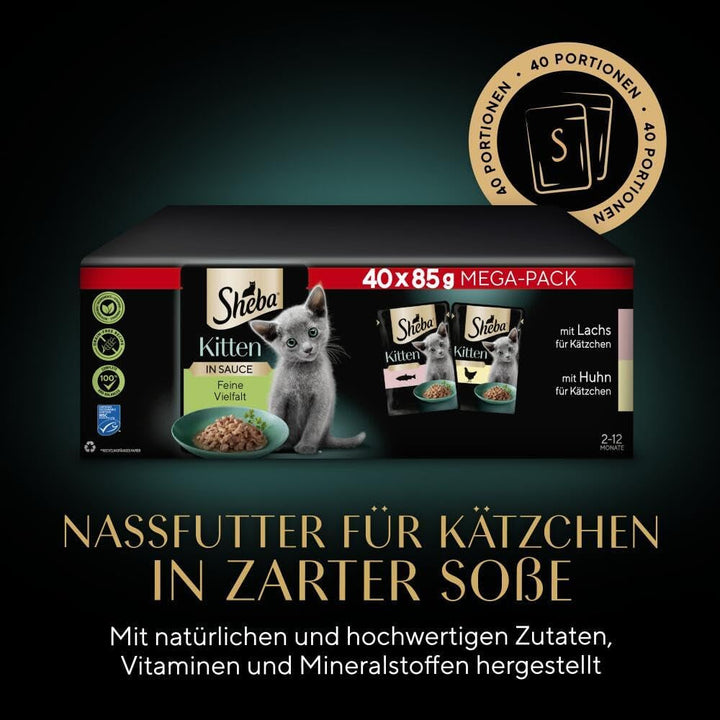 Sheba Cats Hrană umedă pentru pisoi în pungă porționată Fine Variety With Salmon (MSC) And Chicken In Sauce Multipack 40X85G