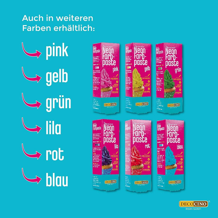 Decocino Neon Food Paste Set - 3 bucăți, colorant alimentar cu doză mare, pentru colorarea prăjiturilor, tartelor, brioșelor, cupcakes, neutru la gust Naty Shop