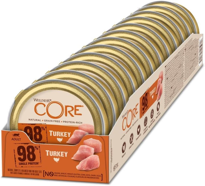 Wellness CORE 98% pui și somon, 12 X 85 G, hrană umedă premium pentru pisici adulte, pateu de hrană pentru pisici, fără zahăr adăugat, fără cereale, cu conținut ridicat de carne