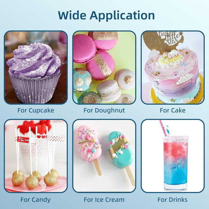 Set de sclipici comestibil - 4 culori metalice, pudră sclipici comestibilă - pudră fără gust pentru băuturi și prăjituri, pudră colorant alimentar pentru decorarea cocktailurilor, sclipici comestibil (5 g/sticlă)