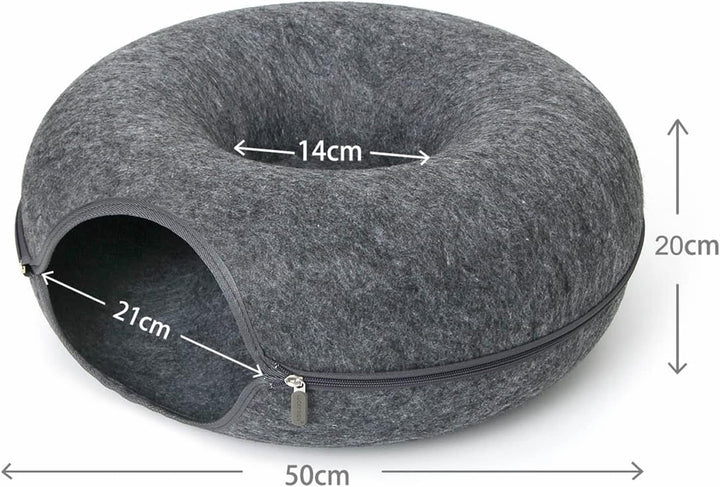 Semn norocos - Peșteră pentru pisici, Tunel pentru pisici, Pat pentru pisici din fetru, Canapea multifuncțională pentru pisici, Jucărie confortabilă pentru distracție nesfârșită, Coș pentru pisici, Pernă pentru pisici, 50 x 50 x 20 cm - Gri închis