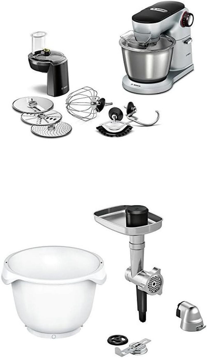 Optimum MUM9D33S11 Küchenmaschine (1300 Watt, Edelstahl-Rührschüssel, 3D Rührsystem, 7 Schaltstufen) Platinum Silber + MUZ9BS1 Zubehör Für Küchenmaschinen Mama si Copilul Naty Shop