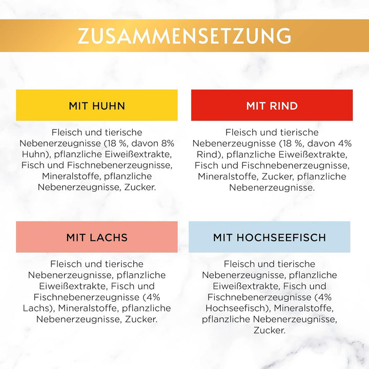 Gourmet Gold Juicy Fine Strips Hrană umedă pentru pisici, Variety Mix, pachet de 4 (4 X 24 cutii la 85G)