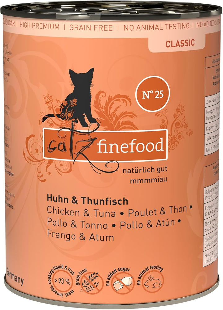 Catz Finefood N° 25 Chicken & Tuna Deli Hrană umedă pentru pisici, rafinată cu dovleac și măceșe, pungă de 16 X 85G