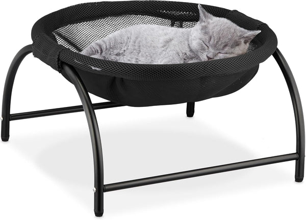 Hamac Relaxdays pentru pisici, scaun suspendat, înălțat, ÎxlxA: 25 x 44 x 42 cm, pat pentru pisici cu suport, negru