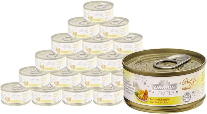 Dehner Premium Lovely Cat Food, hrană umedă fără gluten, pentru pisici adulte, ton / orez, 24 X 70 G Tin (1.68 Kg)