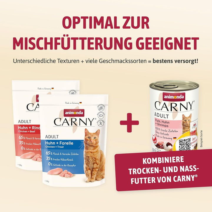 Animonda Carny Hrană umedă pentru pisici Turcia + Pui + Creveți (6 X 800G), Hrană umedă pentru pisici fără cereale, fără zahăr, cu ingrediente din carne proaspătă