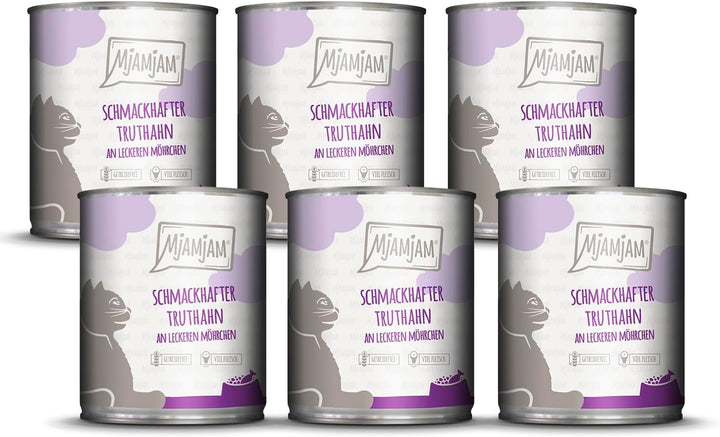 Mjamjam - Hrană umedă premium pentru pisici - Mixpaket V - Pure Meat Delight, pachet de 6 (6 X 800 G), fără cereale cu extra carne,Meaty