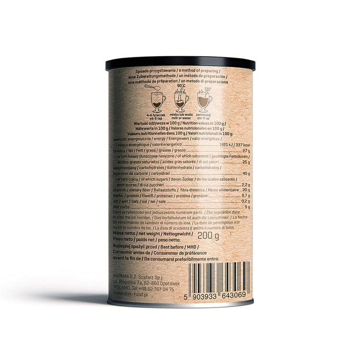 Ciocolată caldă pentru dieta Keto - bogată în grăsimi - moderată în proteine și scăzută în carbohidrați - îndulcită cu eritritol, 200 grame Cacao si Ciocolata Calda Naty Shop