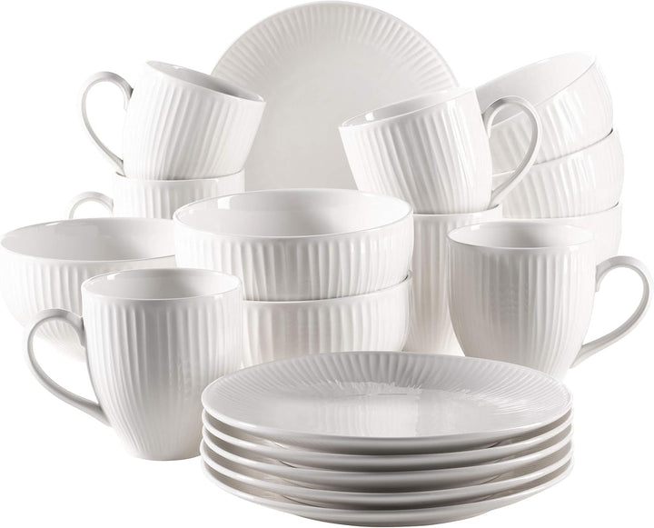 MÄSER 931461 Dalia, Tafelservice Für 6 Personen Aus Hochwertigem Hotelporzellan in Weiß, 12-Teiliges Teller Set in Vintage Design, Durable Porzellan Seturi vesela masa Naty Shop Frühstücks-Set 18-Tlg.