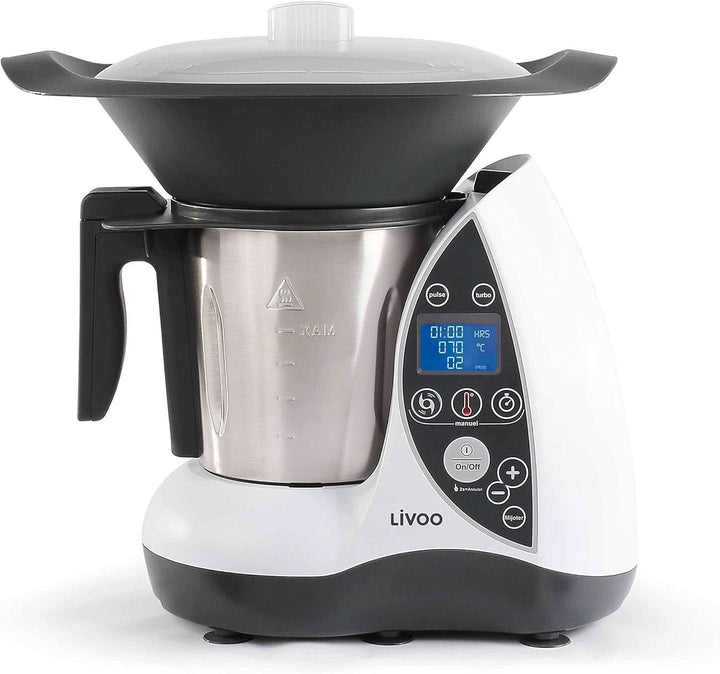 Livoo DOP142G Robot Culinaire Chauffant Beheizte Küchenmaschine, Edelstahl, Grau Roboti si Mixere Bucatarie Naty Shop Weiß Und Metall