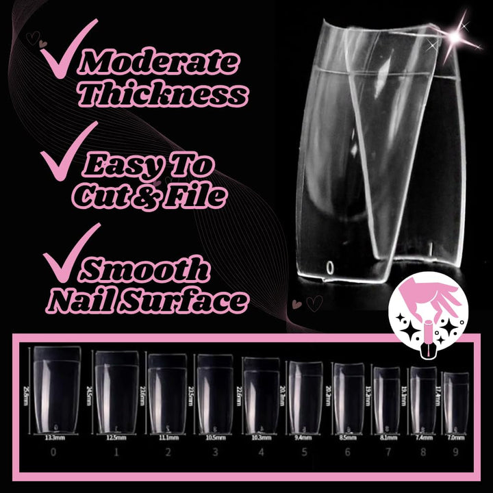 TRIXES 500 bucăți vârfuri pentru unghii cu gel, unghii franțuzești, vârfuri acrilice transparente pentru manichiură DIY, 10 modele diferite