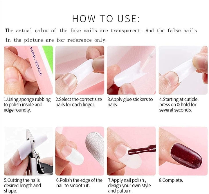 500 buc unghii false artificiale acrilice franceze naturale, sfaturi de artă cu cutie pentru femei și fete