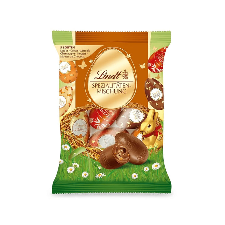 Lindt Ciocolată Specialități Mix Ouă, cinci arome cu și fără alcool Bomboane de Ciocolata Naty Shop Specialități 90 grame