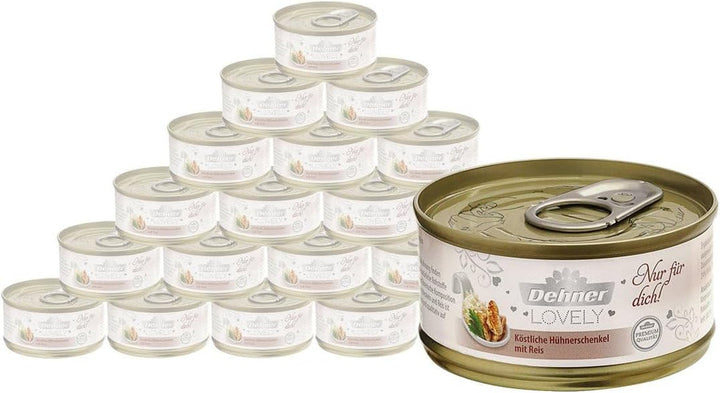 Dehner Premium Lovely Cat Food, hrană umedă fără gluten, pentru pisici adulte, ton / orez, 24 X 70 G Tin (1.68 Kg)