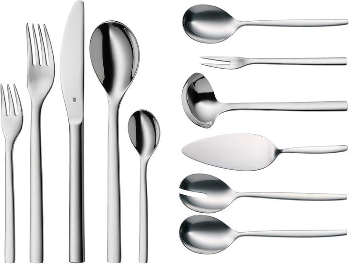WMF Atria Besteck Set 12 Personen, Essbesteck 60 Teilig, Monobloc-Messer, Cromargan Edelstahl Poliert, Spülmaschinenfest Bucatarie Naty Shop Single 66-Teilig