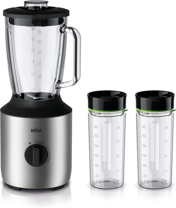 Braun Powerblend 3 JB 3150 BK Standmixer - 1,5 L Glas-Mixaufsatz, Küchenhelfer Zum Zerkleinern, Pürieren & Mixen, 800 Watt, Schwarz Bucatarie Naty Shop Edelstahl/Schwarz Single