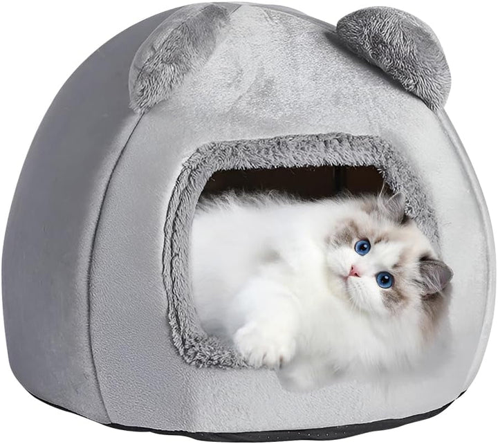 Pat pentru pisici lavabil, casă pentru pisici de 40 cm, peșteră pufoasă cu podea antiderapantă și covoraș detașabil, pat pentru animale de companie, moale, confortabil, cald, pentru pisici sub 5 kg, câini mici, care dorm, gri