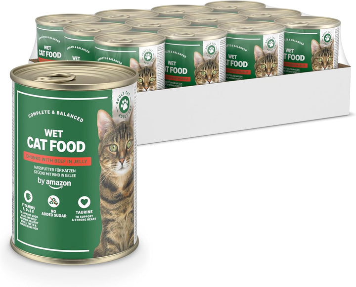 By Amazon hrană pentru pisici, umedă, fără cereale, conservă, bucăți de pui în jeleu, 12 X 405 G