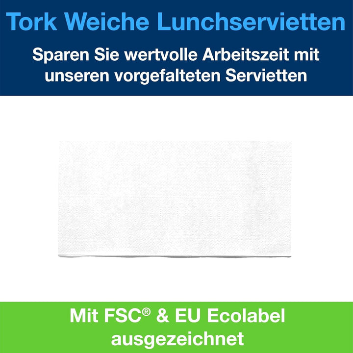 Tork Soft Lunch Napkin alb, pliat 1/8, 3 straturi, 33 cm × 33 cm, 150 șervețele, 477416