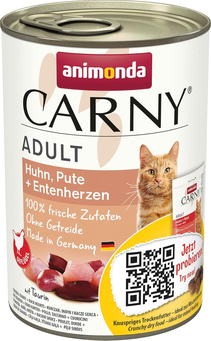Animonda Carny Adult Hearty Variation (12 X 400 G), hrană umedă pentru pisici adulte, hrană umedă cu 100% ingrediente din carne proaspătă, hrană pentru pisici fără cereale și zahăr