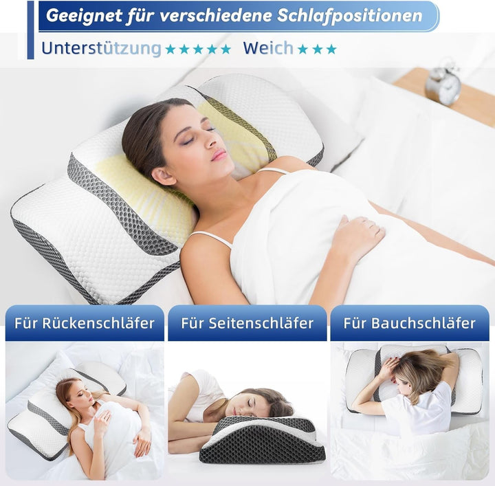 Pernă ortopedică, pernă ergonomică pentru gât, pernă pentru cap, pernă din spumă de memorie originală pentru părți laterale, sprijin pentru spate și stomac, pernă de sprijin pentru gât pentru bărbați, femei (67.3 X 38.2 X 13.8/3Cm) Perne ortopedice cervicale Naty Shop