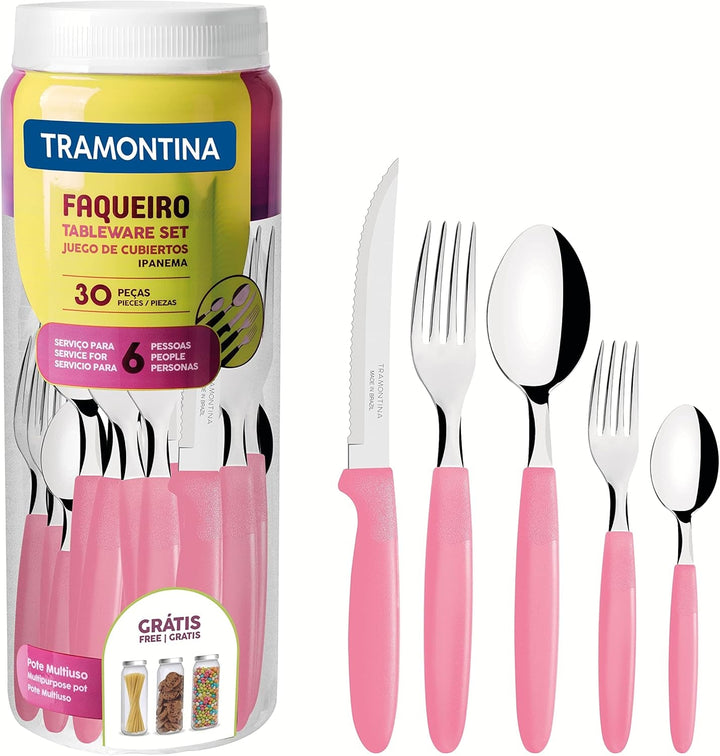 Set tacâmuri Tramontina Ipanema pentru 6 persoane, set 30 piese, oțel inoxidabil Bucatarie Naty Shop Roz