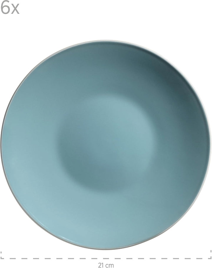 MÄSER 931770 Serie Elissa Modernes Geschirr Set Für 6 Personen in Türkis Mit Weißem Rand, 24-Teiliges Kombiservice, Steinzeug Seturi vesela masa Naty Shop