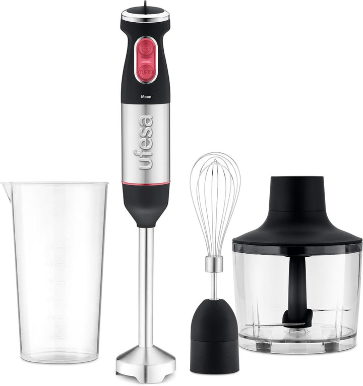 Ufesa Galaxy Max Stabmixer, Leistung 1200 W, 24 Geschwindigkeitsstufen + TURBO, 4 Hocheffiziente Klingen, Ergonomisches Und Spritzwassergeschütztes Design, Zubehör Inklusive, Bpa-Frei Roboti si Mixere Bucatarie Naty Shop 1000W