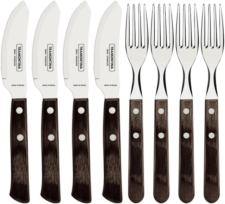 Tramontina PIZZA Besteck, 8-Tlg Set, Für 4 Personen, Rostfreier Edelstahl, Fsc-Zertifizierte Holzgriffe, Spülmaschinenfest Bucatarie Naty Shop