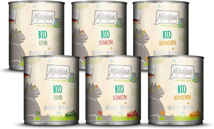 Mjamjam - Hrană umedă premium pentru pisici - Naturally Delicious - The Organic Box, 6-pack (6 X 400G), fără cereale