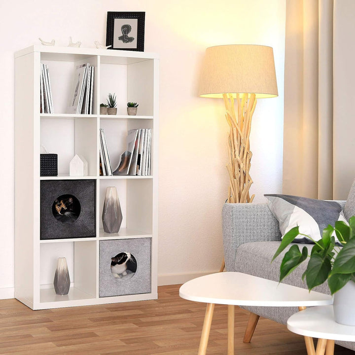 Peșteră pentru pisici Lionto, din fetru rezistent, potrivită pentru rafturile Kallax și alte sisteme de rafturi, 33 x 37 x 33 cm, pat pliabil în formă de cub, independentă, ușor de întreținut, cu pernă confortabilă, gri închis