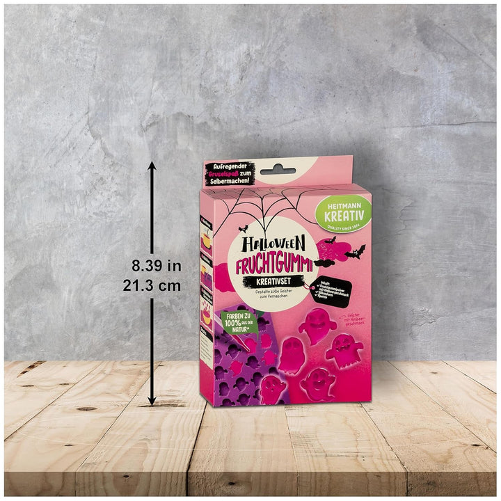 HEITMANN KREATIV - Set creativ de gumă de mestecat cu fructe de Halloween - Coloranți pudră pe bază de plante - Roz - Gume de mestecat cu fructe DIY în formă de fantomă și aromă de zmeură