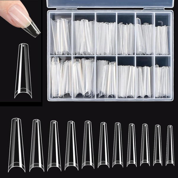 Unghii artificiale extra lungi și transparente, 240 bucăți unghii false, acoperire pe jumătate, unghii artificiale pătrate și drepte, extensii de unghii franceze pentru saloane de unghii și artă pentru unghii DIY