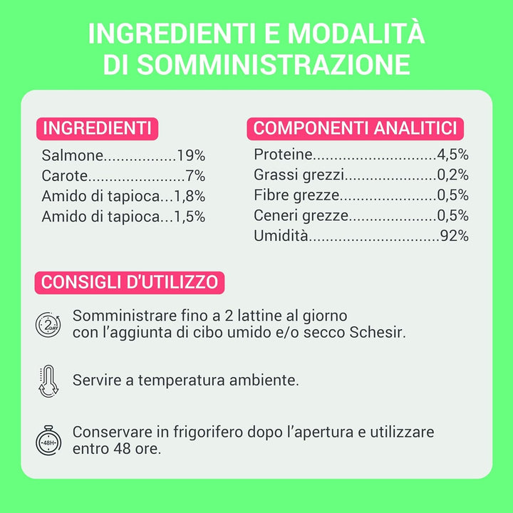 , Supă cu fileuri de somon și morcov, hrană umedă complementară pentru pisici, rețeta originală, 100% naturală, 12 pungi a 40 g