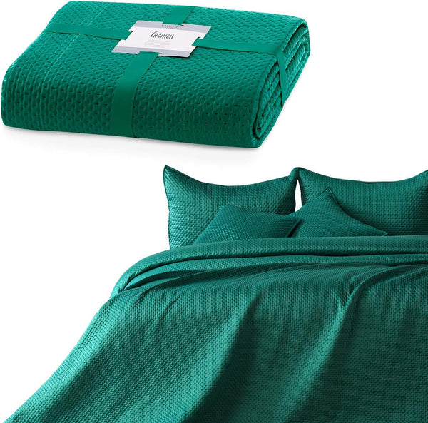 Ameliahome cuvertură de pat 200X220 Cm cuvertură de pat verde închis cu două fețe embosate Matt Satin Carmen Paturi si Cuverturi Besuche den AmeliaHome-Store Carmen Verde închis 200X220 Cm