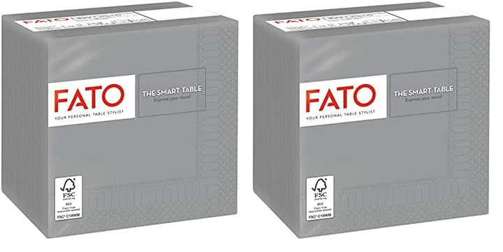 - Șervețele de hârtie de unică folosință, Ideale pentru aperitive și cocktailuri, Pachet de 100 șervețele, Dimensiune 24X24, Pliate 4 ori, 2 straturi, Culoare gri, 100% hârtie din celuloză pură, Certificat Fsc