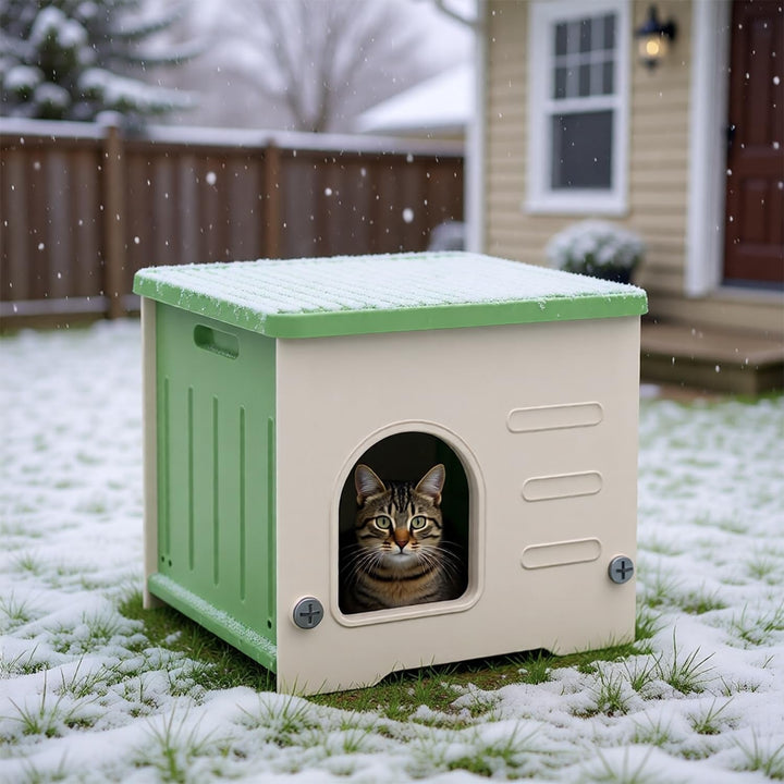 Căsuță pentru pisici de exterior, stivuibilă, căsuță din plastic pentru pisici sălbatice, rezistentă la intemperii, impermeabilă, ridicată